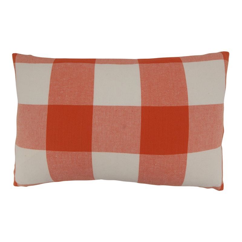 Orange and White Buffalo Plaid Cotton Pillow Cover