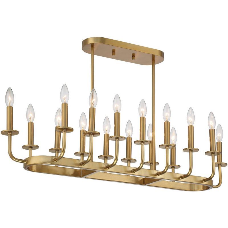 Soft Gold Brass 16-Light Linear Island Chandelier