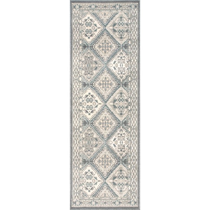 Charcoal Elegance 31'' Synthetic Tile Runner Rug - Stain-Resistant