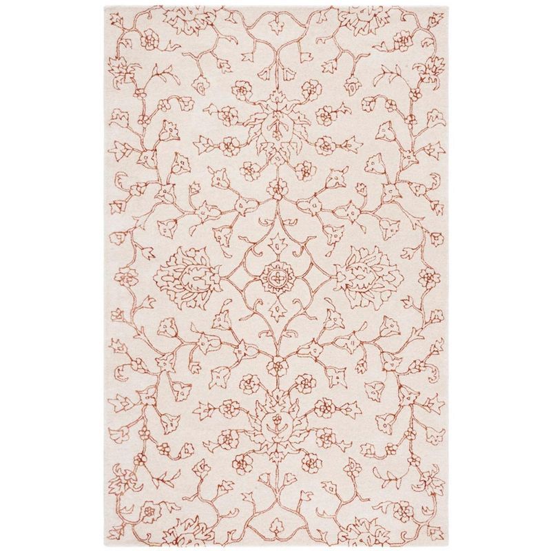 Ivory and Rust Floral Hand-Tufted Wool Area Rug, 4' x 6'