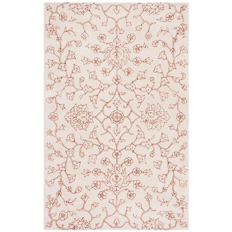 Ivory and Rust Floral Hand-Tufted Wool Area Rug, 3' x 5'