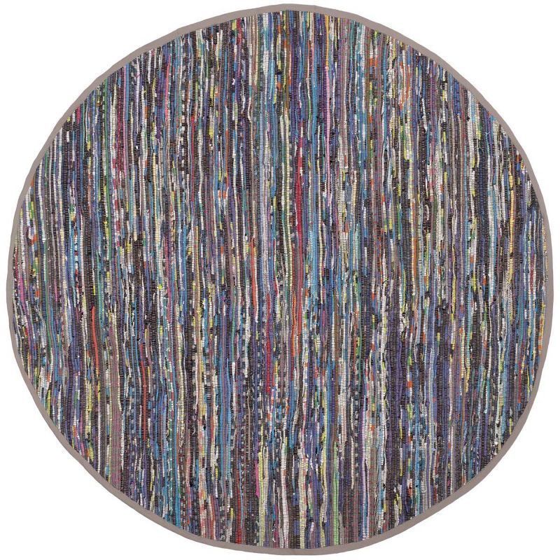 Handmade Boho Stripe Cotton Round Area Rug in Rust/Multi