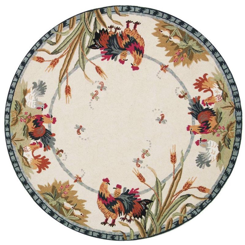 Lancaster Ivory Floral 5'6" Round Hand-Knotted Wool Area Rug