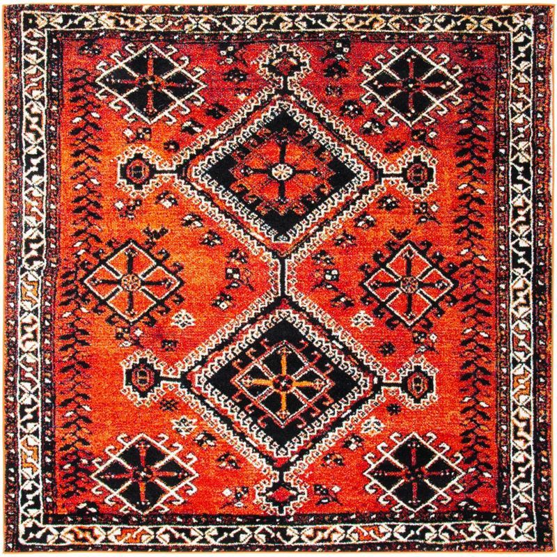 Vintage Hamadan Orange/Red Synthetic Square Area Rug 6'7" x 6'7"