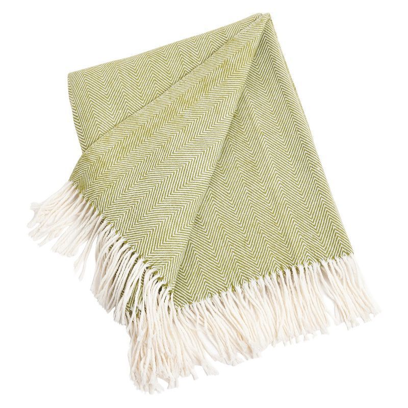 27"x24.5" Herringbone Acrylic Throw with Tassel Fringe - Grass