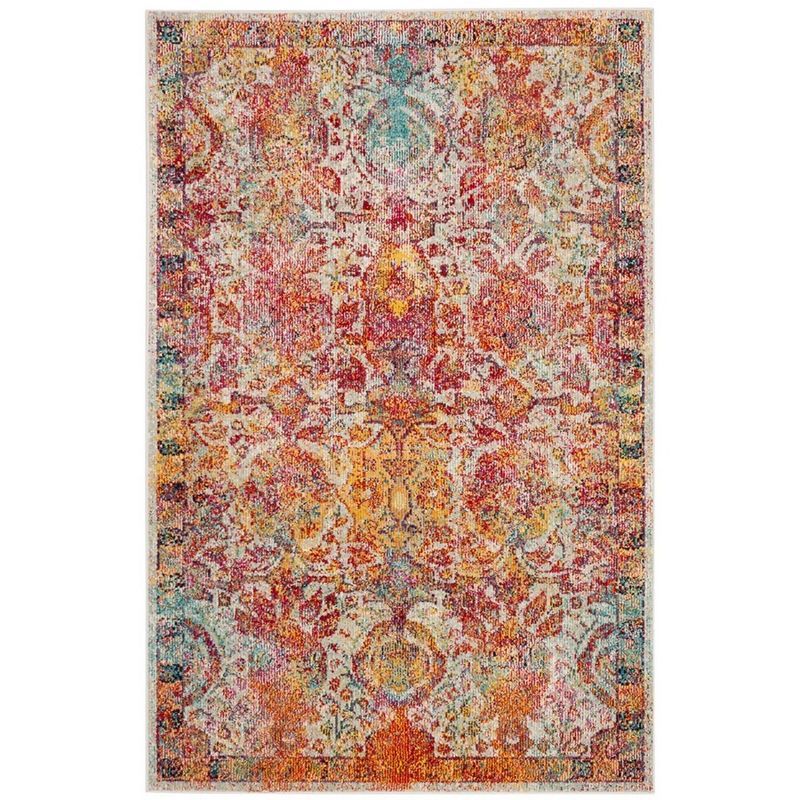 Light Blue and Orange Floral Motif Synthetic Area Rug 4' x 6'