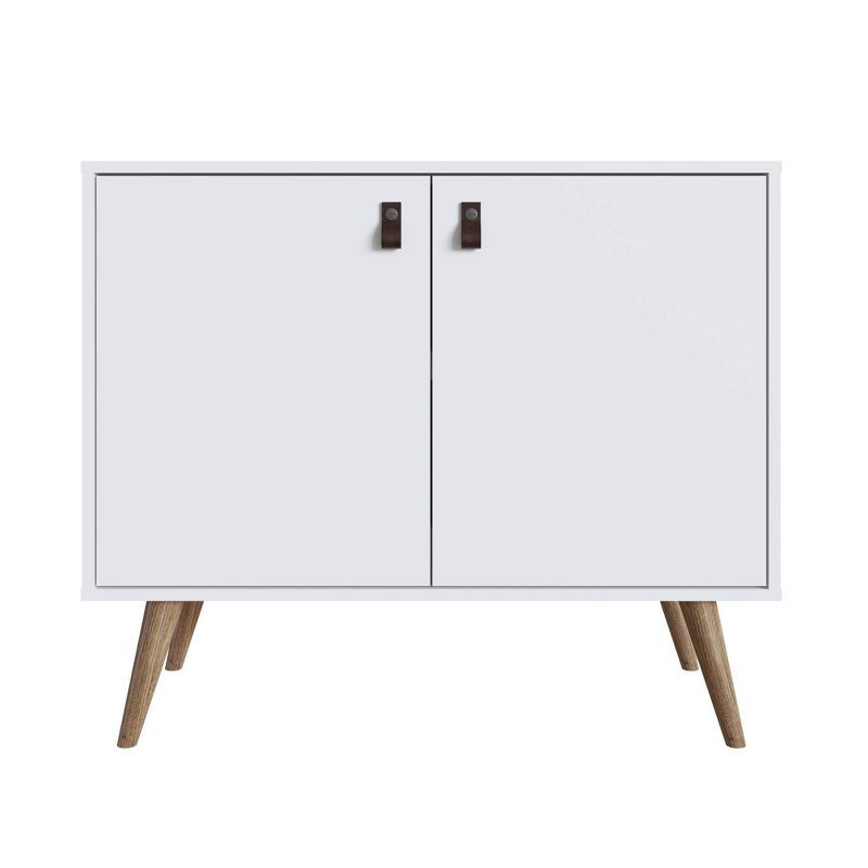 White Eucalyptus Wood Buffet Sideboard with Faux Leather Handles