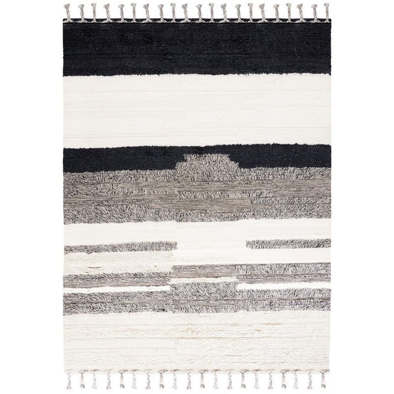 Kenya Hand-Knotted Gray Wool Striped Area Rug