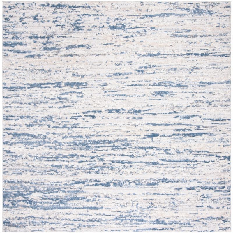 Amelia 3' Square Ivory and Blue Abstract Rug