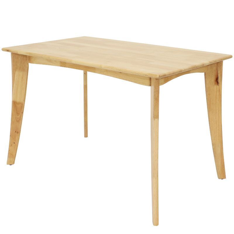 Natural Rubberwood Mid-Century Modern Rectangular Dining Table