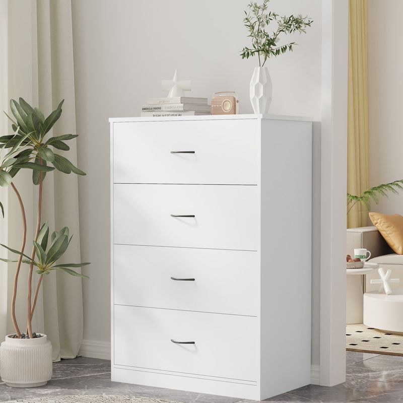 White Modern 4-Drawer MDF Chest for Bedroom