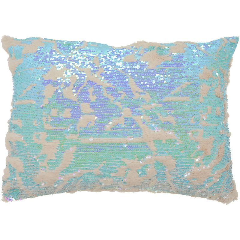 Multicolor Faux Fur and Sequin Rectangular Throw Pillow Set