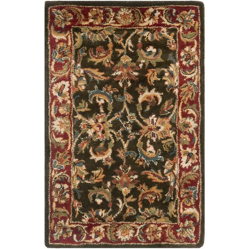 Handmade Dark Olive and Red Wool Tufted Area Rug