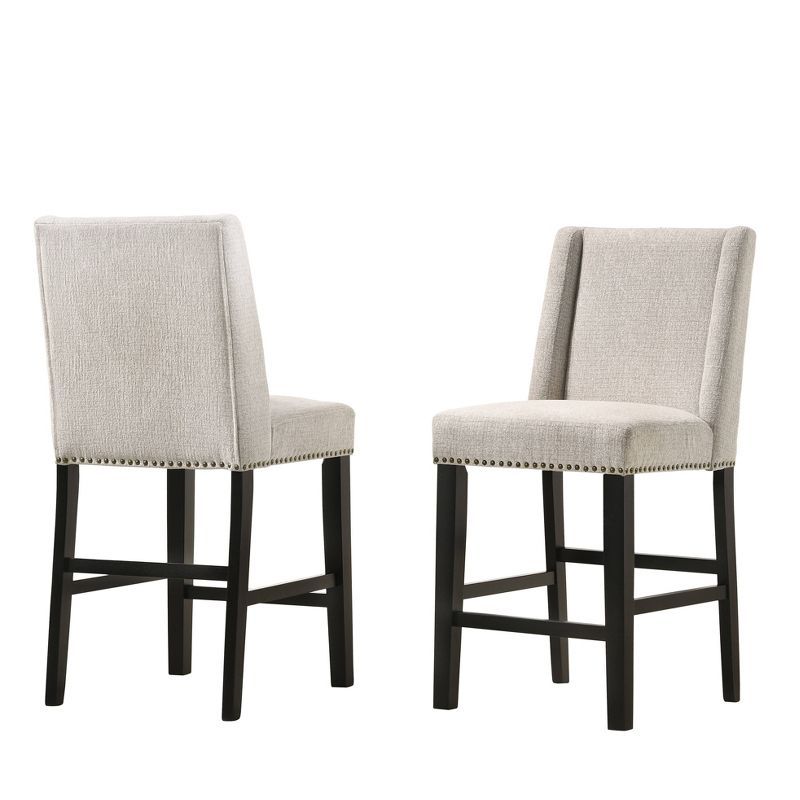 Set of 2 Fawn Upholstered Wood Counter Stools with Espresso Legs