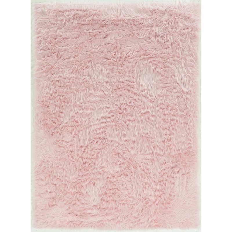 Pink Faux Sheepskin Rectangular Tufted Rug 5' x 7'