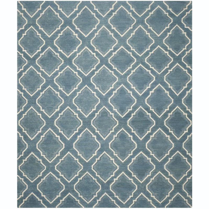 Handwoven Dhurrie Geometric Wool Area Rug - Blue/Ivory, 8' x 10'