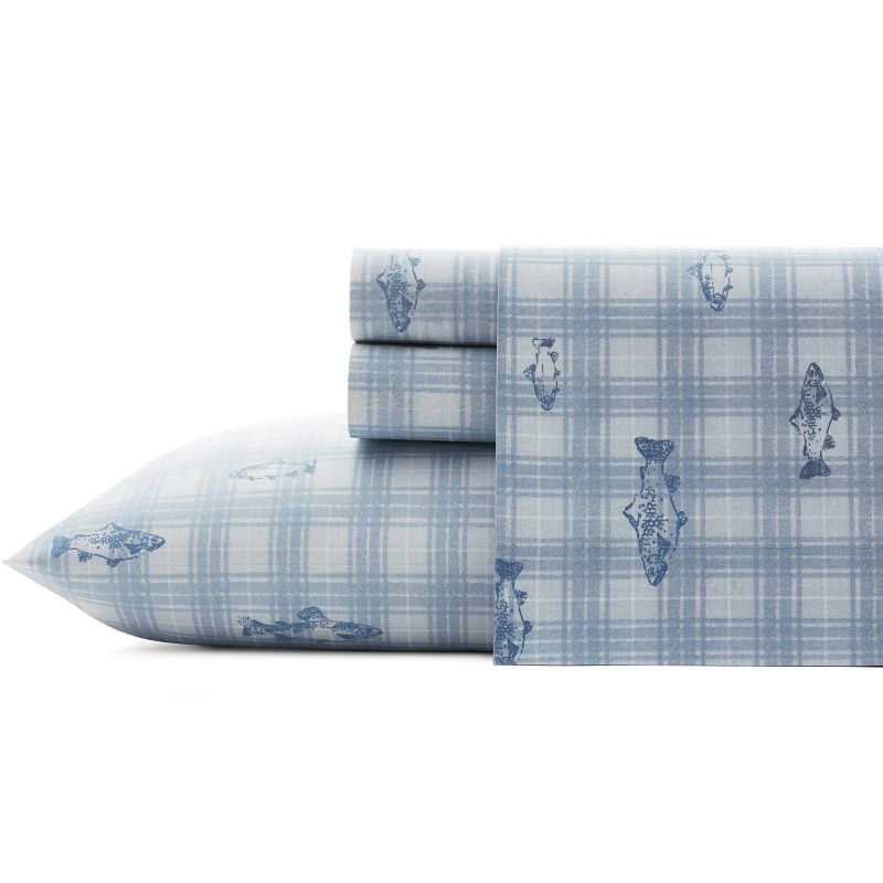 Twin Blue Plaid Cotton Percale Sheet Set