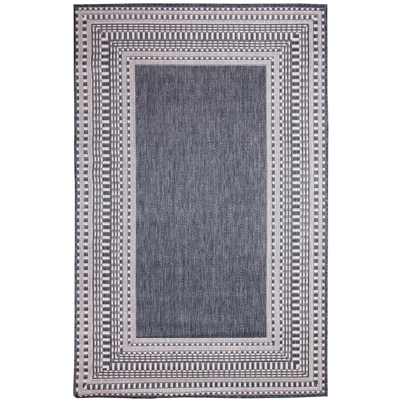 Navy and Ivory Flatwoven Wool Synthetic Rectangular Rug