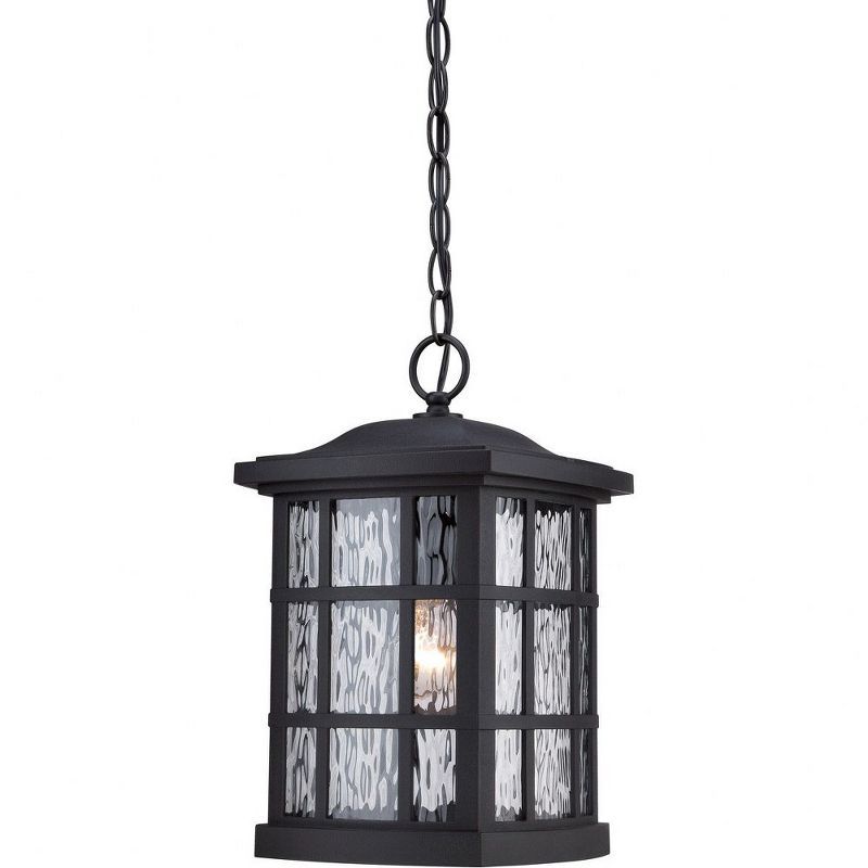 Mystic Black Glass Outdoor Hanging Lantern with Bronze Frame