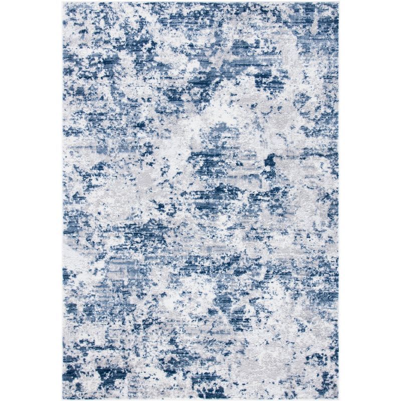 Navy and Grey Abstract Hand-Knotted Synthetic Rug, 4' x 6'