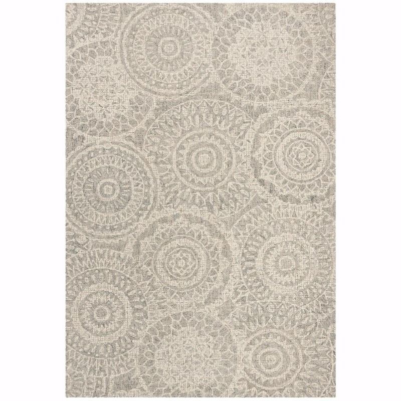 Ivory and Grey Abstract Tufted Wool 8' x 10' Rug