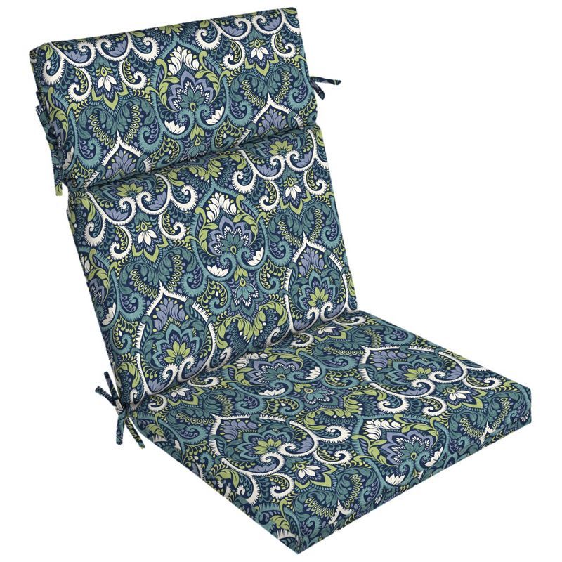 Sapphire Aurora Blue Damask Outdoor Dining Chair Cushion