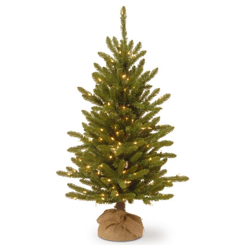 4' Pre-Lit Green Pine Christmas Tree with Burlap Base