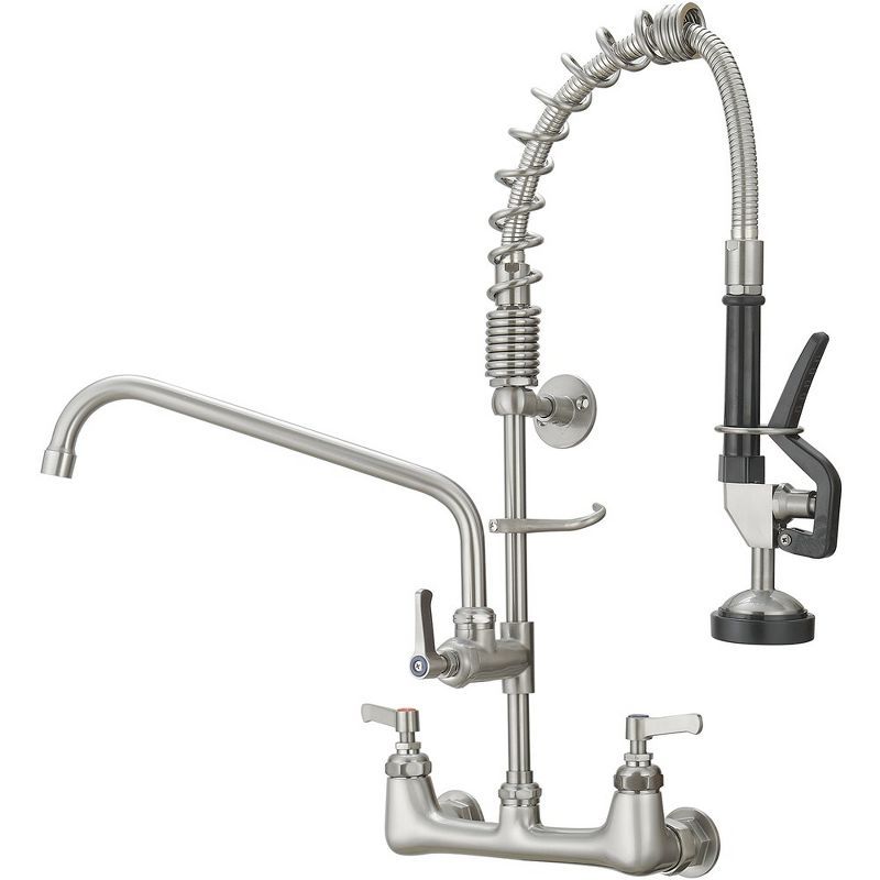 Brushed Nickel 2-Handle Wall Mount Pre-Rinse Kitchen Faucet