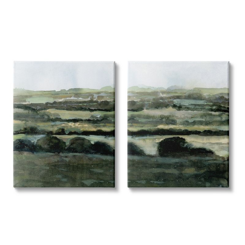 Deep Green Abstract Landscape Canvas Wall Art Set