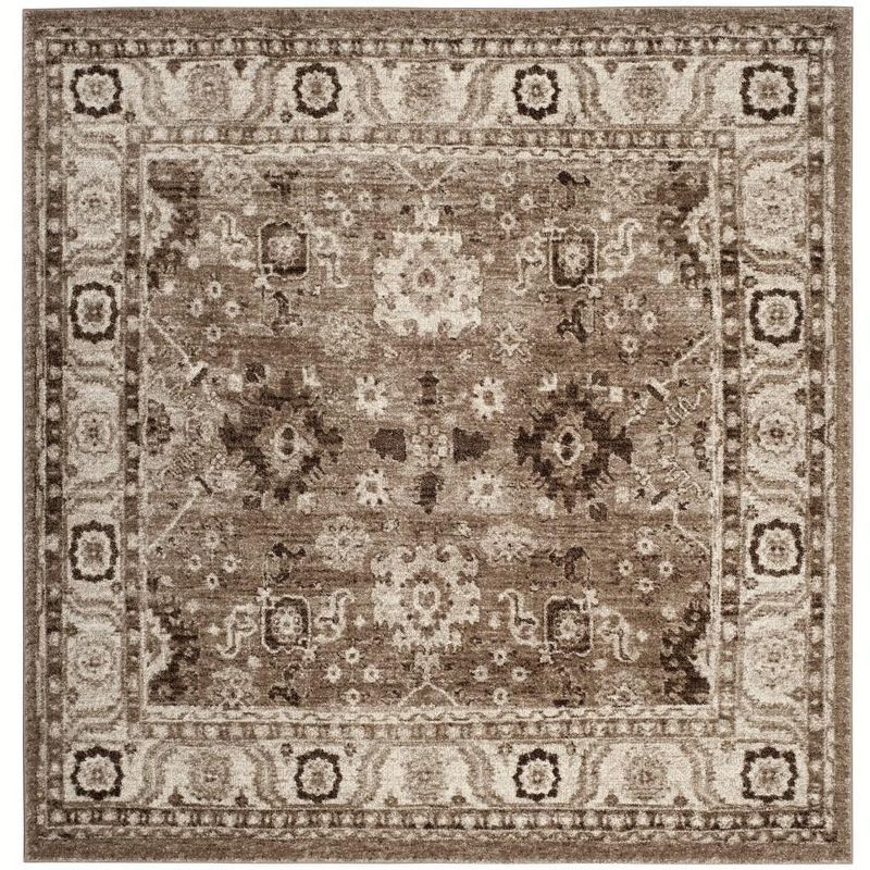 Heirloom Taupe Floral Square Synthetic Area Rug, 5'3" x 5'3"