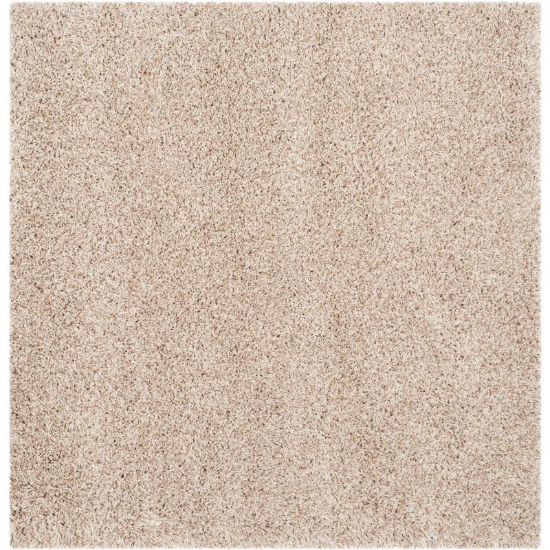 Beige Tufted Handmade Square Shag Area Rug, 8 x 8 ft