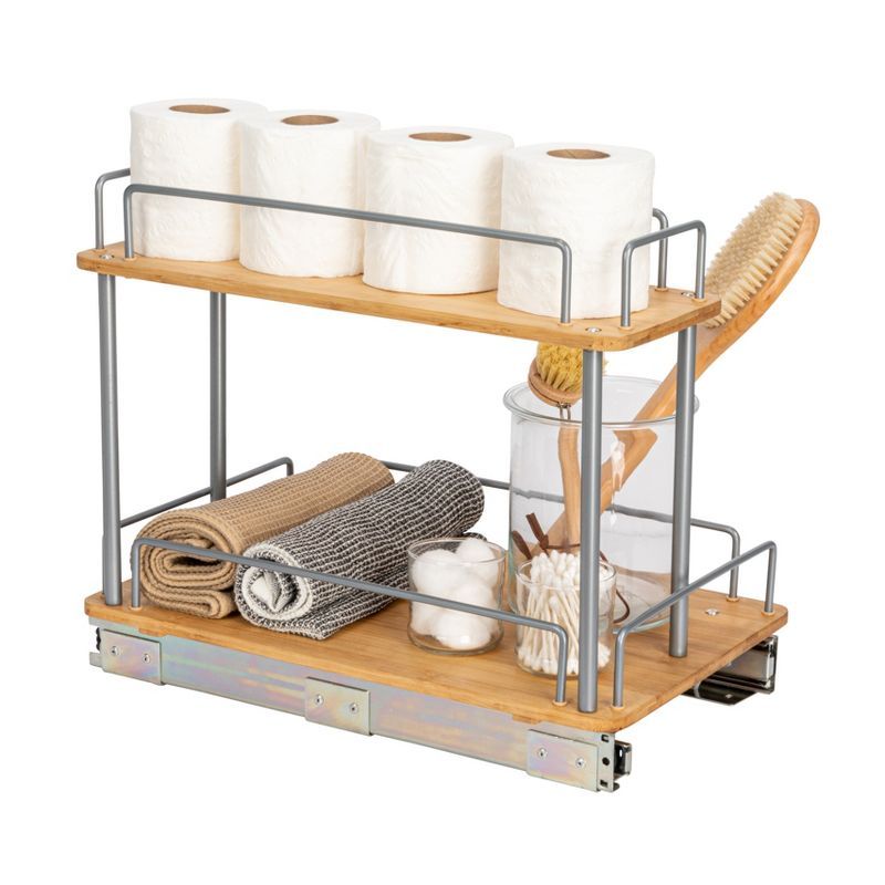 Glidez 2-Tier Bamboo and Steel Pull-Out Storage Organizer