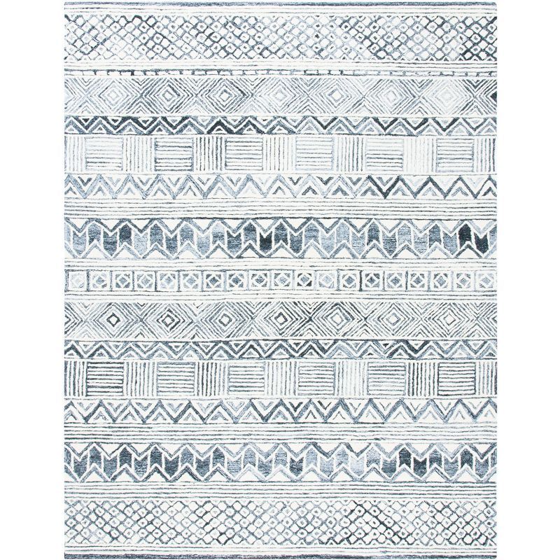 Hand-Tufted Artisanal Wool Blend 8' x 10' Black and Ivory Rug