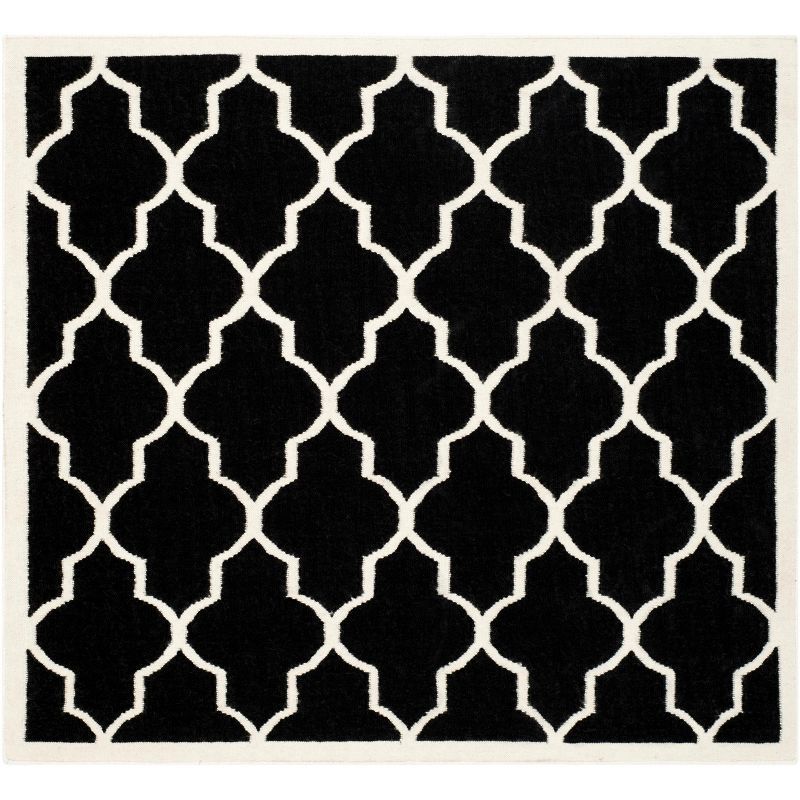 Black and Ivory Geometric Wool Square Area Rug, 6' x 6'