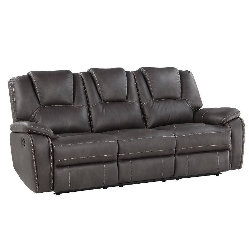 Charcoal Faux Leather Reclining Sofa with Pillow-top Arms