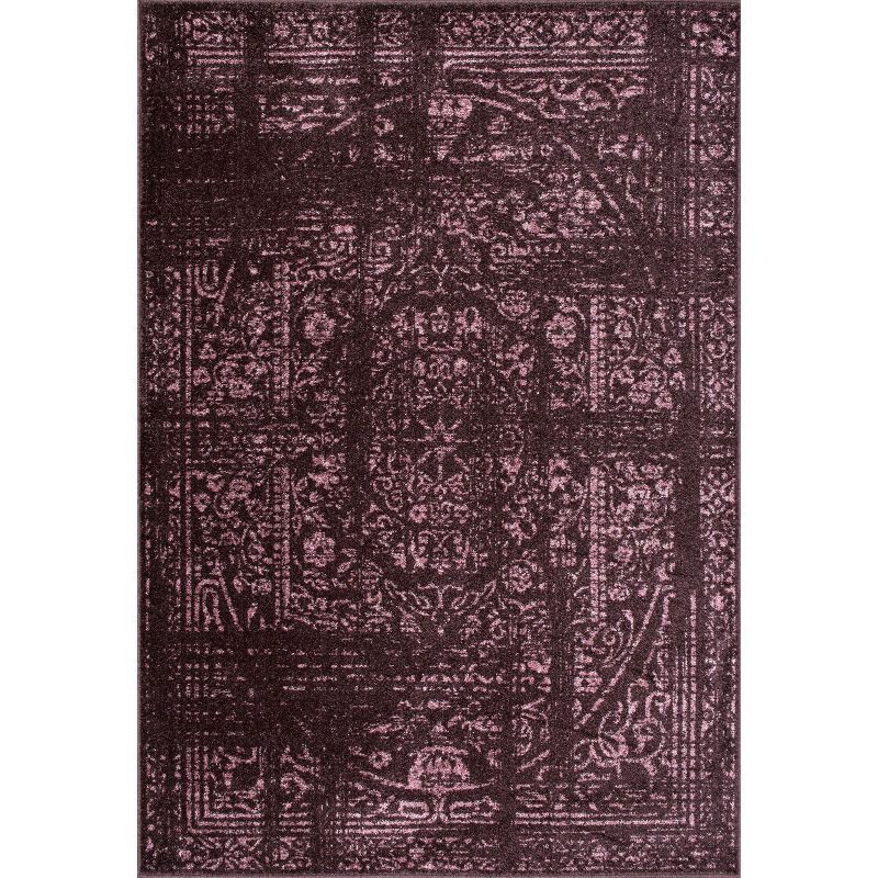 Elegant Vintage Burgundy Synthetic 7'6" x 9'6" Area Rug