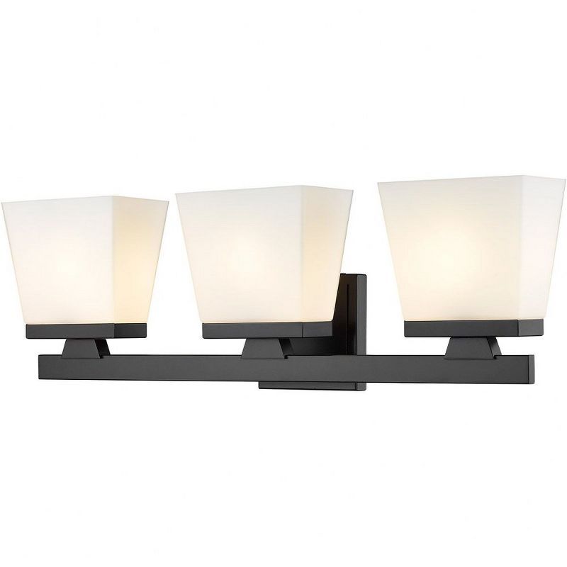 Matte Black 3-Light Vanity Fixture with Etched Opal Glass Shades