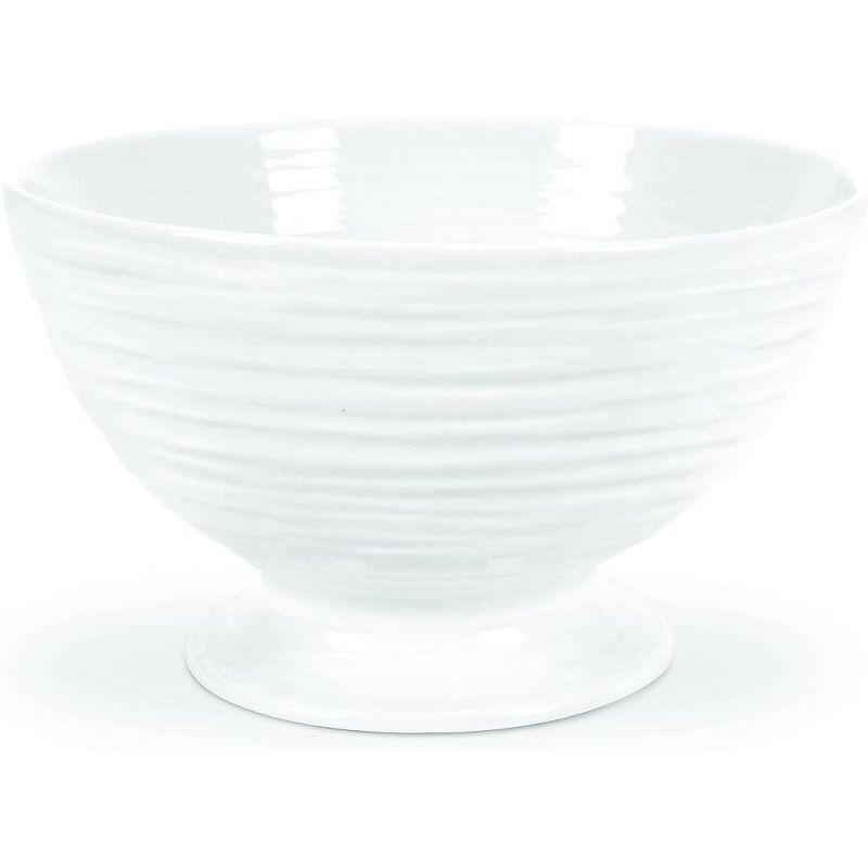 White Ridged Ceramic Footed Serving Bowl, 5.5 Inch