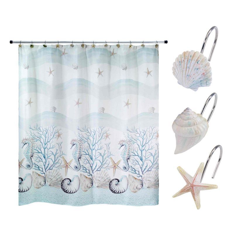 Coastal Terrazzo Pastel Blue Green Polyester Shower Curtain Set