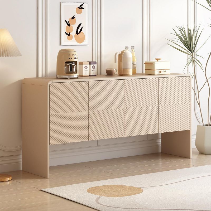 Apricot Cream 60" MDF 4-Door Sideboard Cabinet