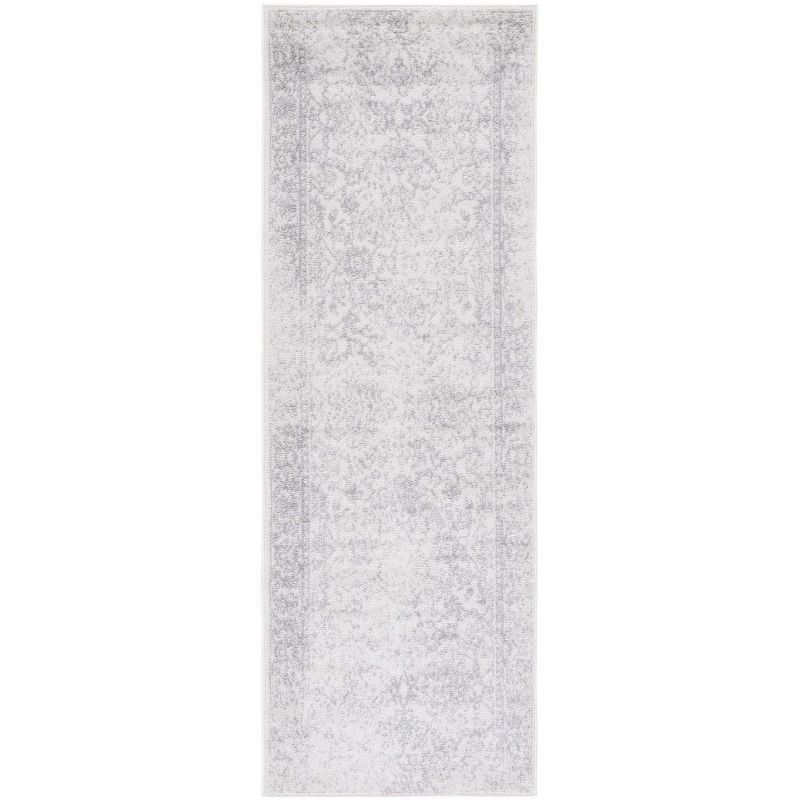 Ivory and Silver Floral Motif Runner Rug, 2'6" x 20'