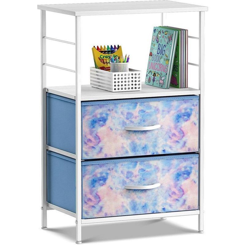 Tie-Dye Blue 2-Drawer Nightstand with Shelf Storage