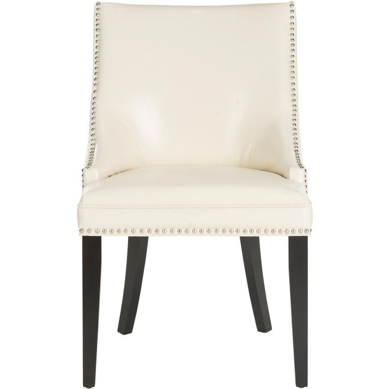 Flat Cream Leather Upholstered Parsons Side Chair with Nickel Trim