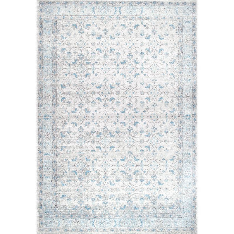 Aqua Blue Rectangular Synthetic Easy Care Area Rug