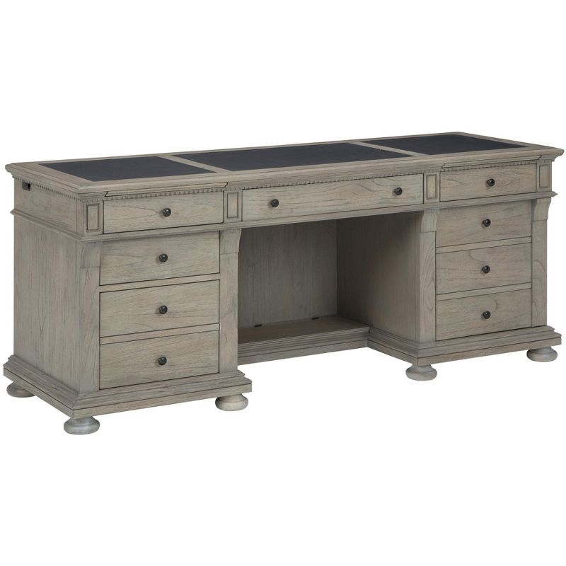 Gray Wood Executive Desk with Filing Cabinet and Drawers