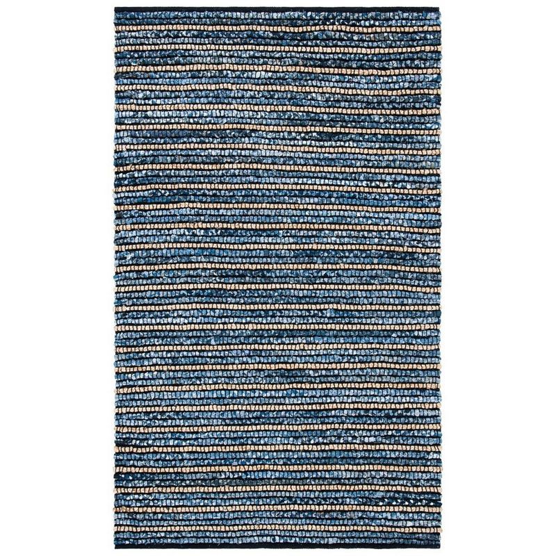 Handwoven Blue and Natural Cotton Striped Area Rug 5'x8'