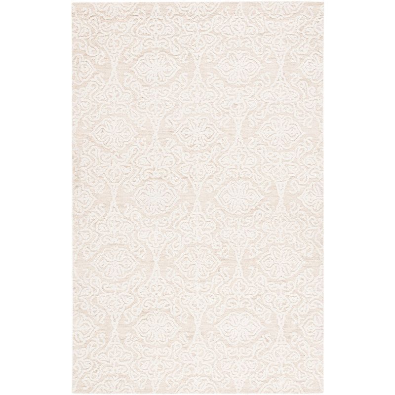 Beige Ivory Floral Hand-Tufted Wool Area Rug 5' x 8'