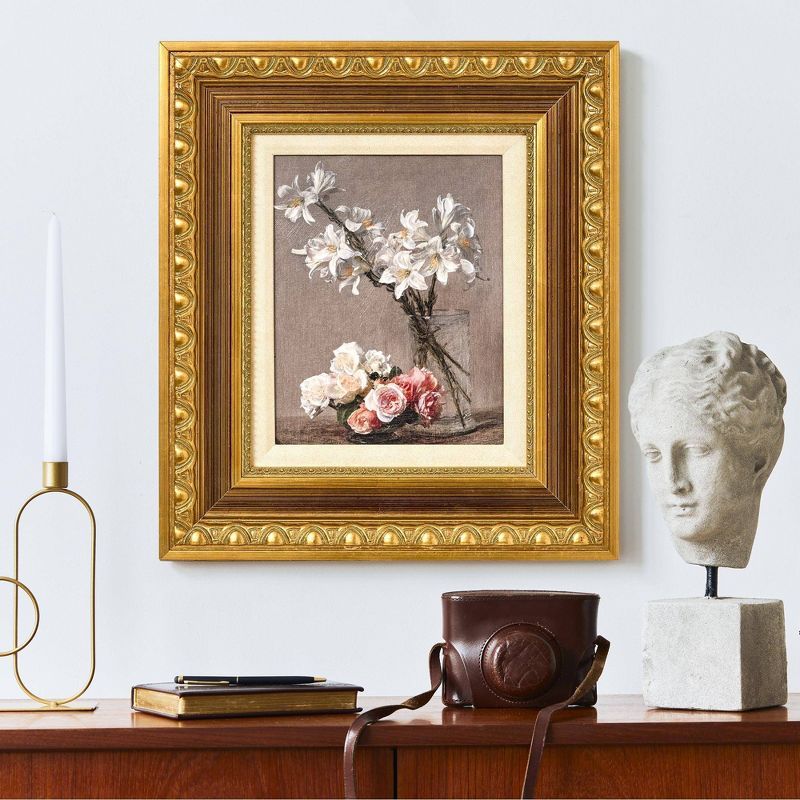 Ornate Gold Framed Roses and Lilies Canvas Print, 16.75" x 14.75"