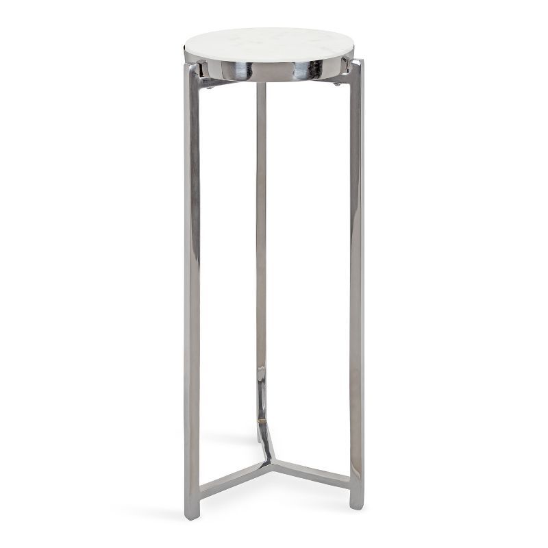 Elegant Silver and White Round Stone Top Drink Table