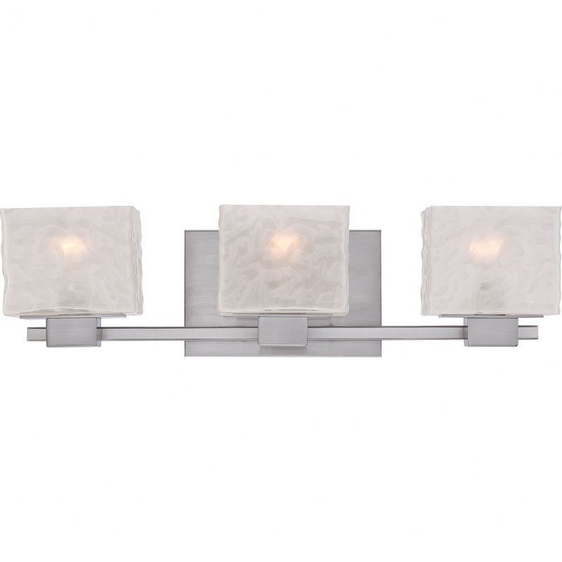 Brushed Nickel 3-Light Dimmable Vanity Fixture with Textured Glass Shades